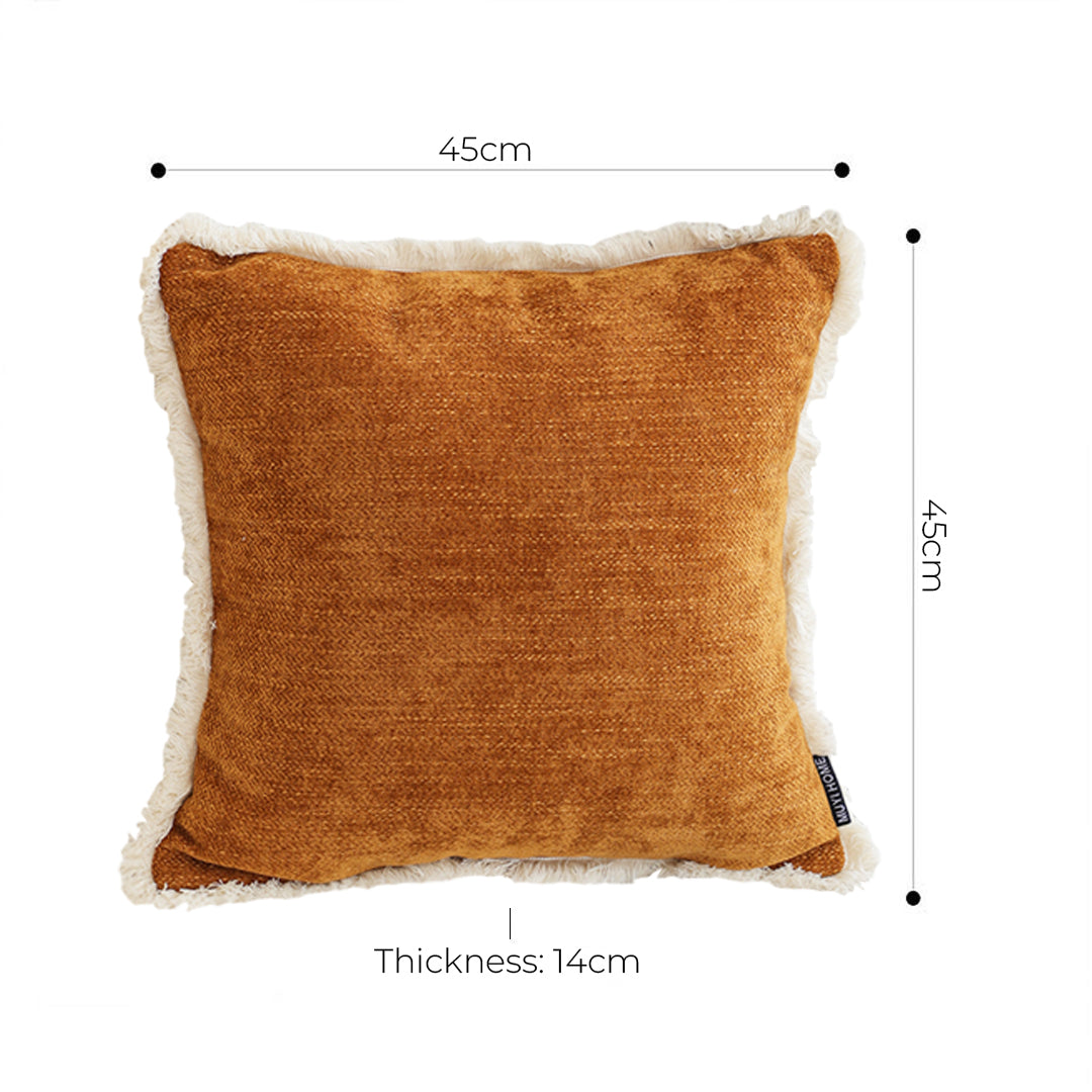 45cm Throw Pillow Sunset Orange Chenille Textured with Tassels