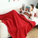 130x180cm Throw Blanket Red Christmas Chunky Yarn