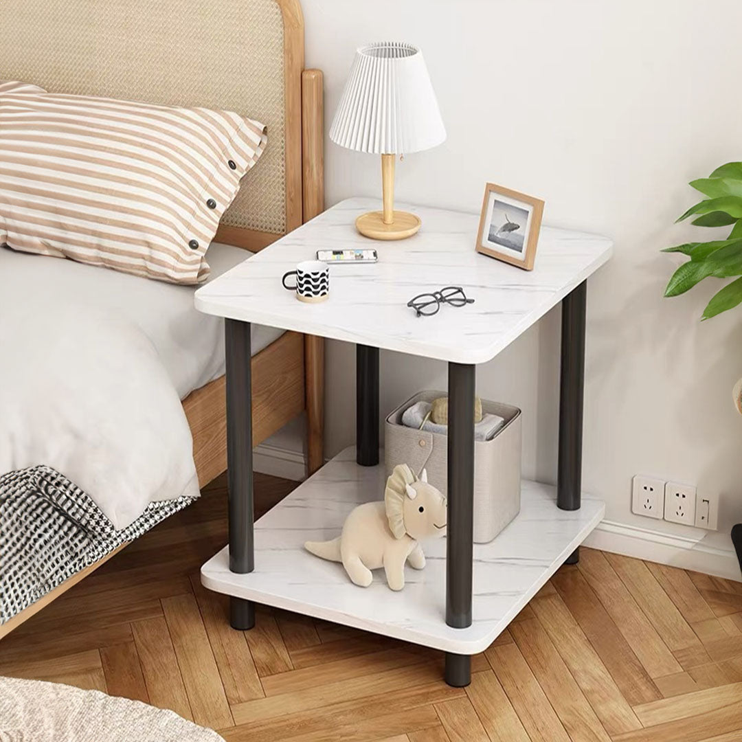 60cm White Ceramic Side Table Stone Pattern