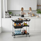 SOGA Black 3-Tier Kitchen Utility Trolley Cart with 5 Buckets
