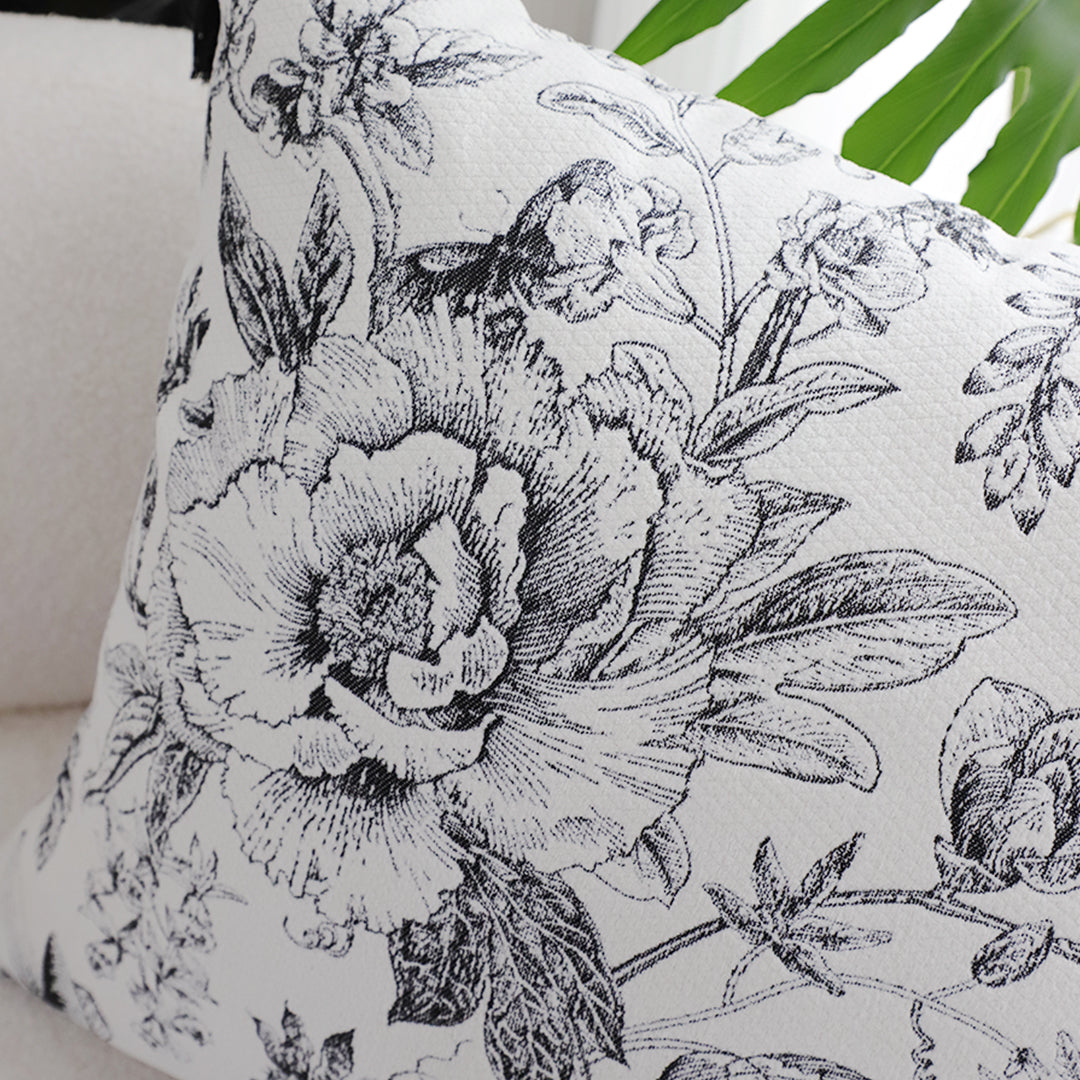 SOGA 50cm Throw Pillow  Black and White Elegant Floral Print with Tassel