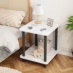 70cm White Ceramic Table Stone Pattern with Black Metal Legs