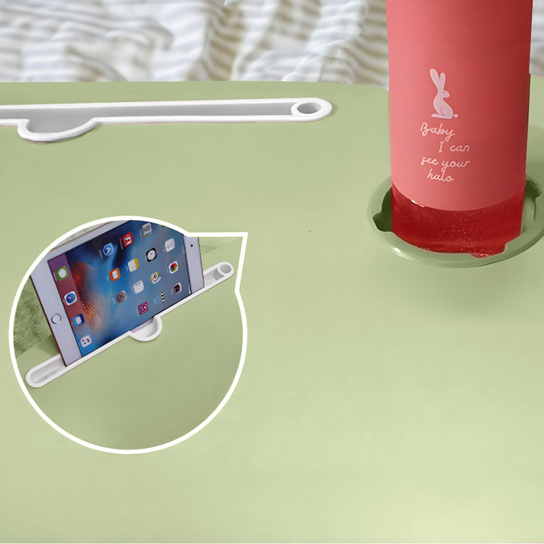 Green Portable Bed Table With Mini Drawer and Cup-Holder