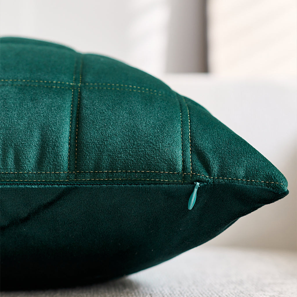 SOGA 30cm Green Velvet Quilted Grid Pattern Decorative Throw Pillow