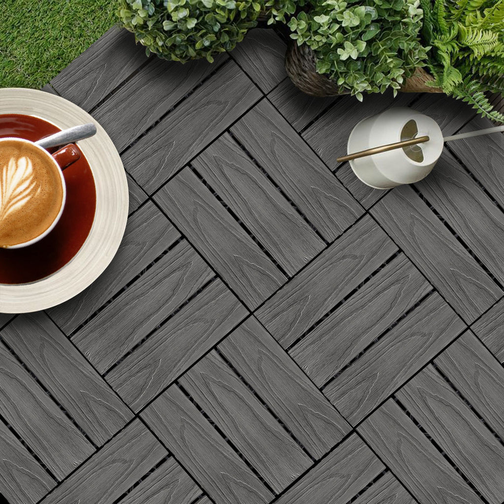 Dark Grey DIY Wooden Composite Decking Tiles  Set of 11
