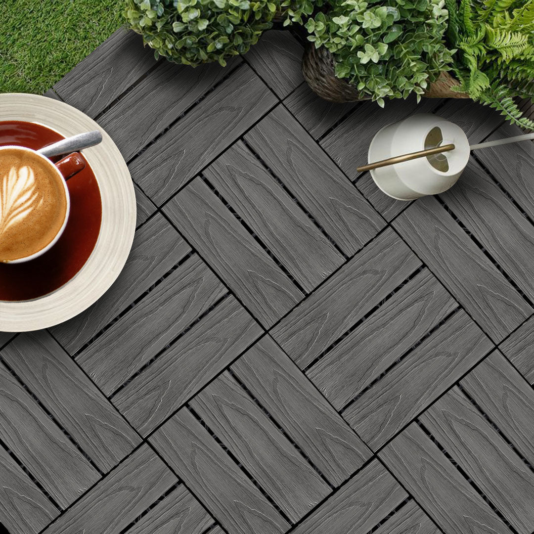 Dark Grey DIY Wooden Composite Decking Tiles  Set of 11