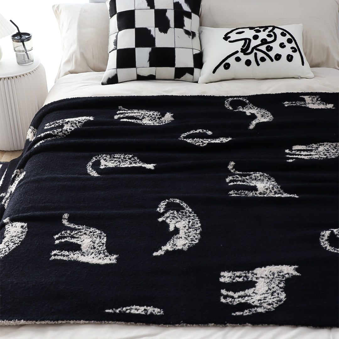 SOGA Black Cream Animal Print Throw Blanket 130x180cm Polyester