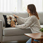 SOGA 45cm Black Gold Wicker Basket Floral Embroidered Throw Pillow