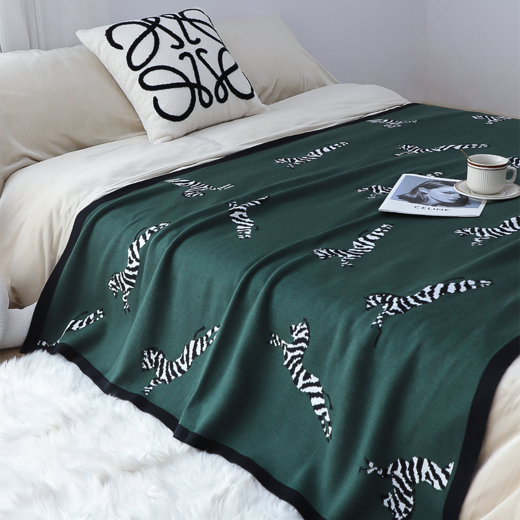 SOGA Forest Green Zebra Print Throw Blanket 130x180cm Acrylic