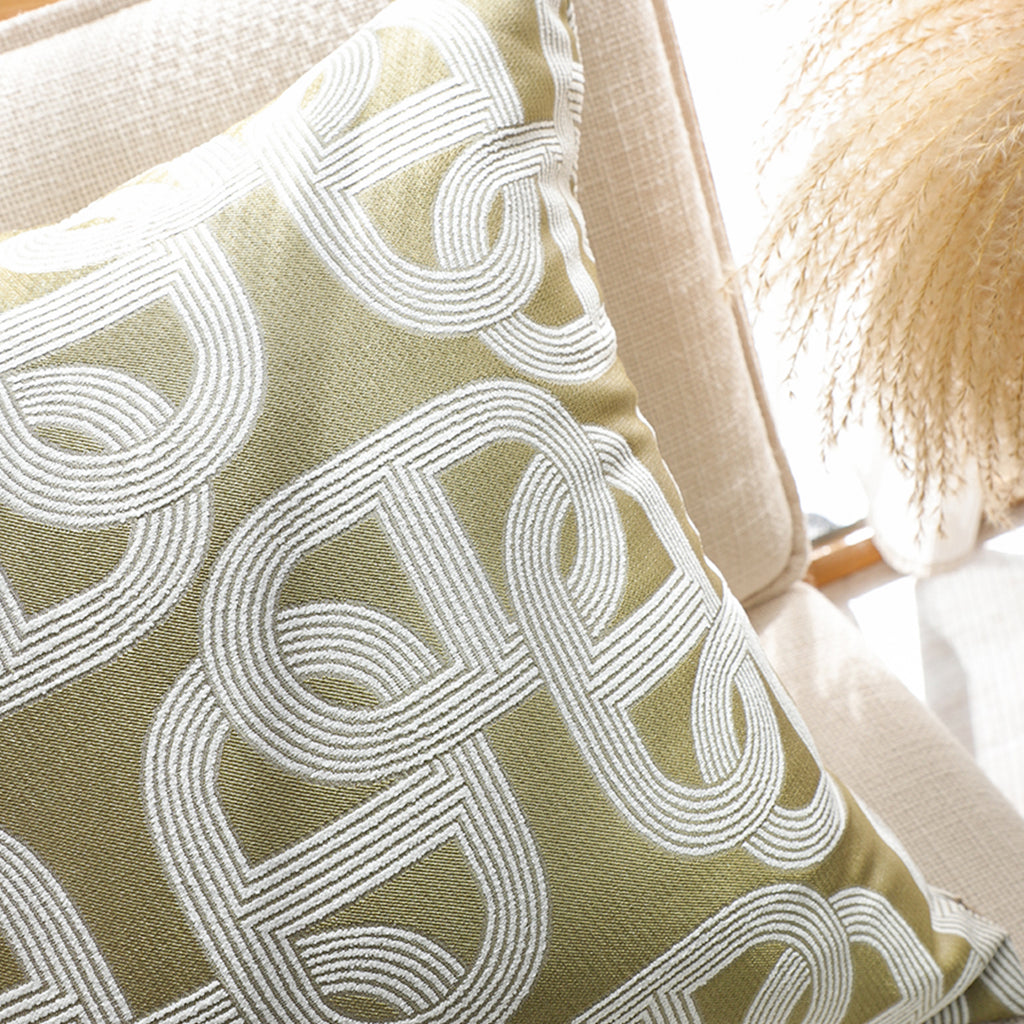 SOGA 50cm Artistic Olive Green White Geometric Pattern Throw Pillow