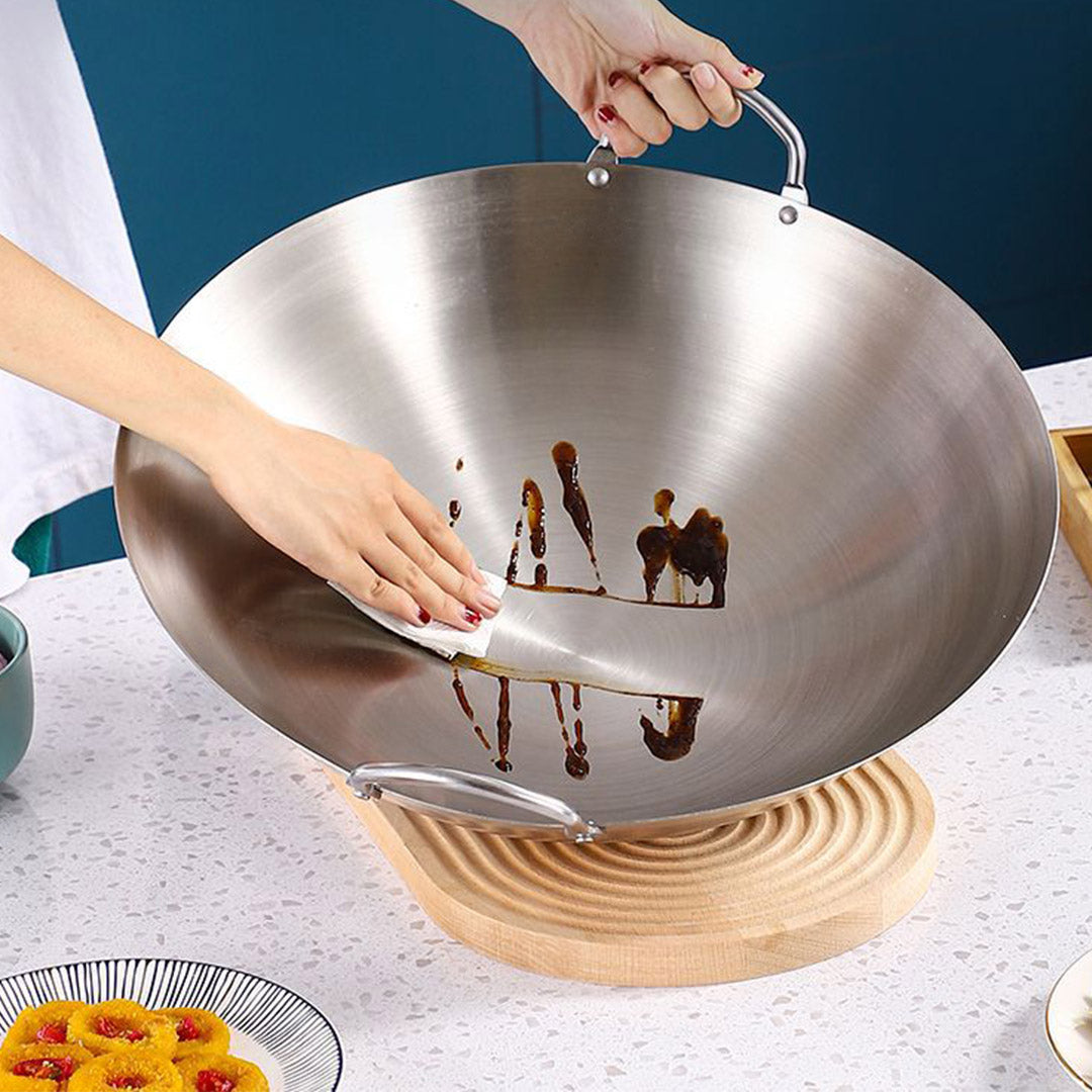 43cm Stainless Steel Kitchen Cooking Wok with 2 Sturdy Handles