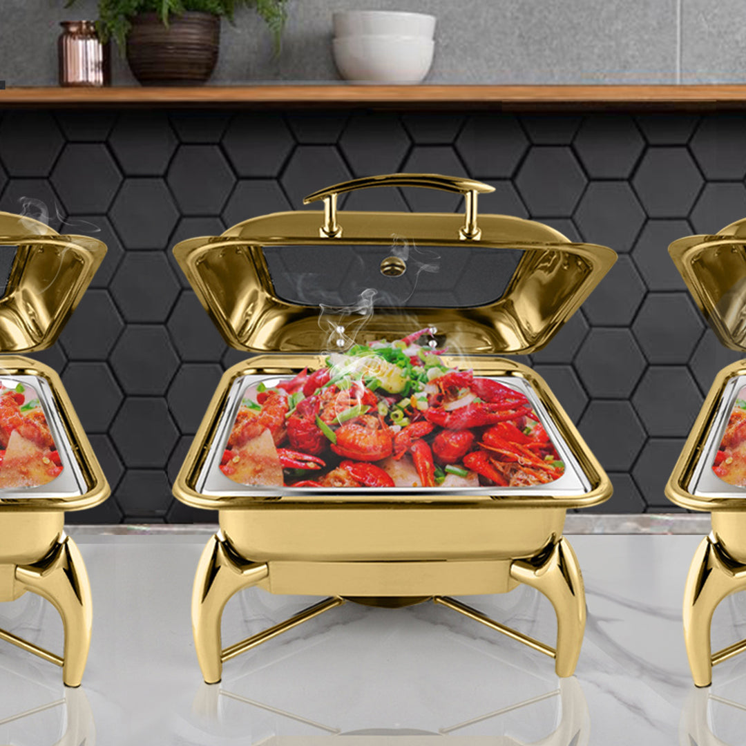 Gold Plated Square Chafing Dish with Top Lid
