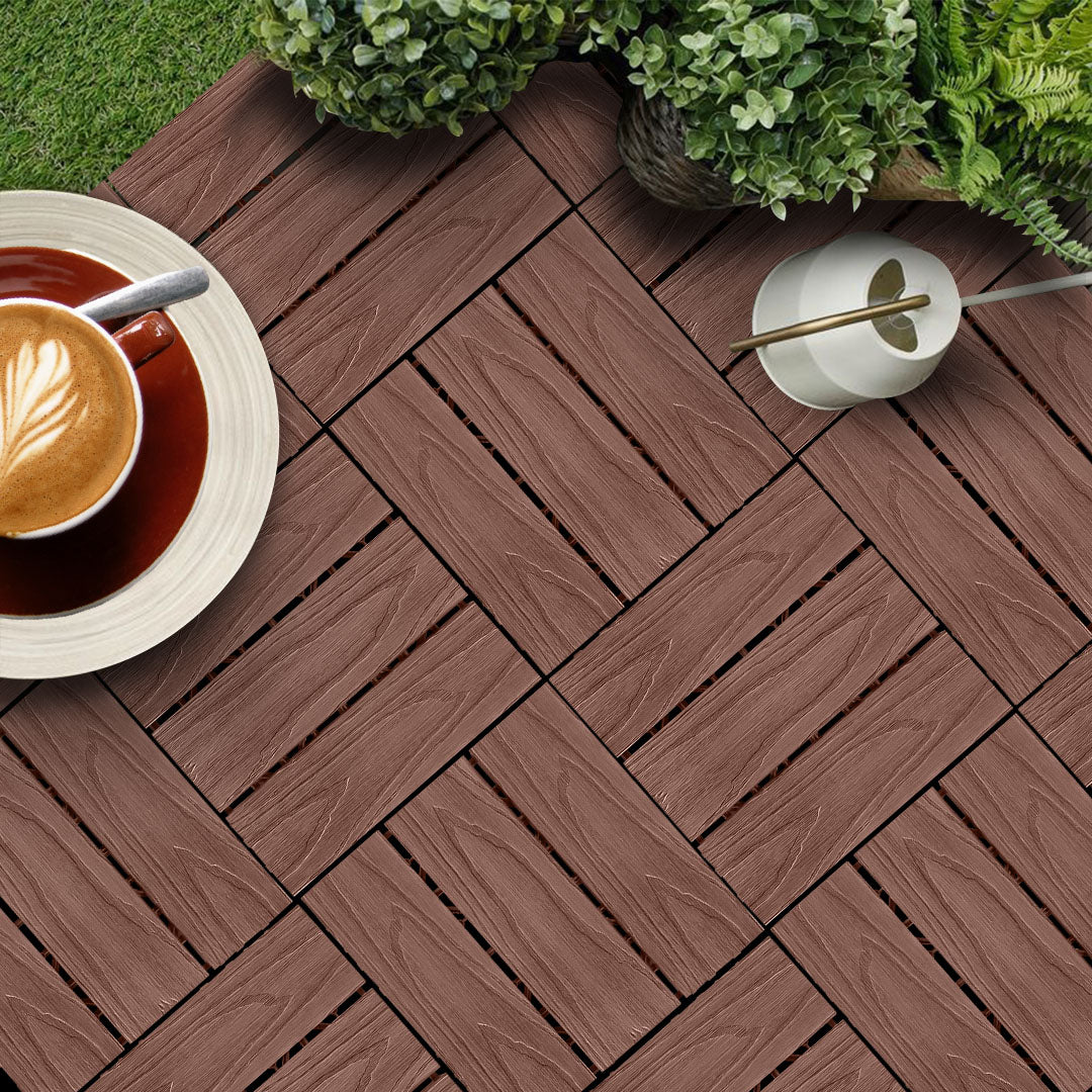 Dark Chocolate DIY Wooden Composite Decking Tiles  Set of 11