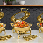 Gold Plated Round Chafing Dish with Top Lid