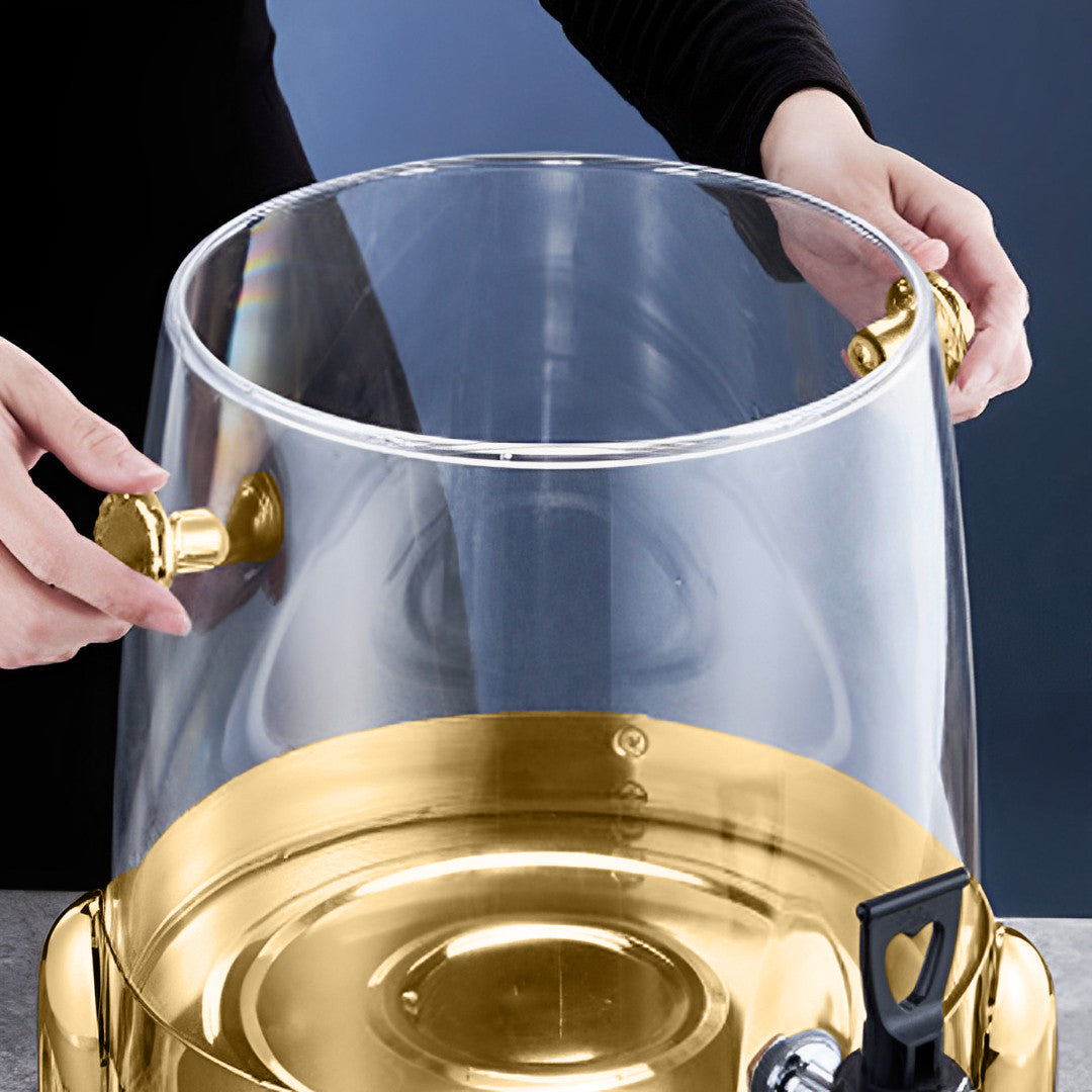 Stainless Steel 12L Beverage Dispenser with Gold Accents