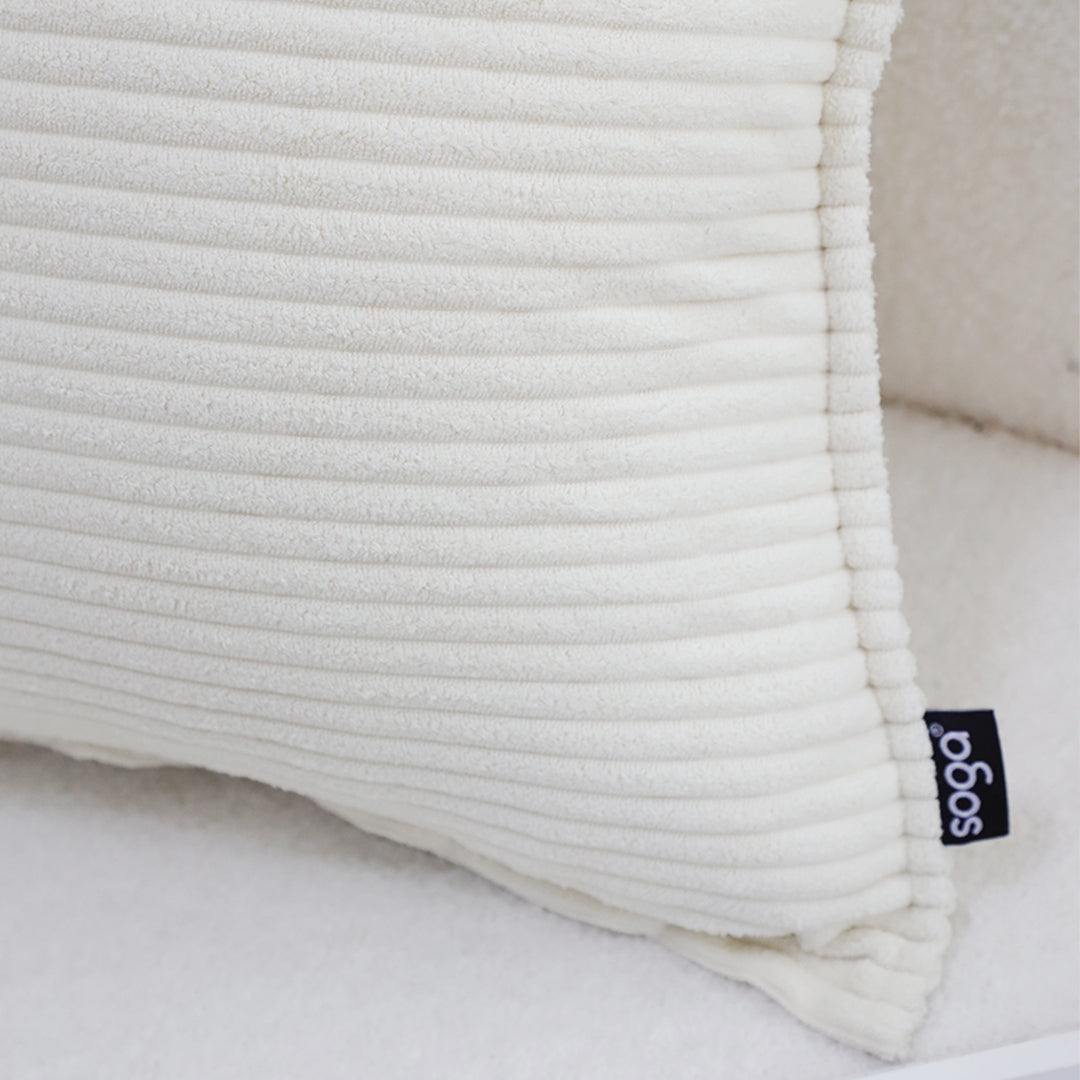 SOGA 50cm Beige Throw Pillow Warm Wabi-sabi Striped Corduroy Square
