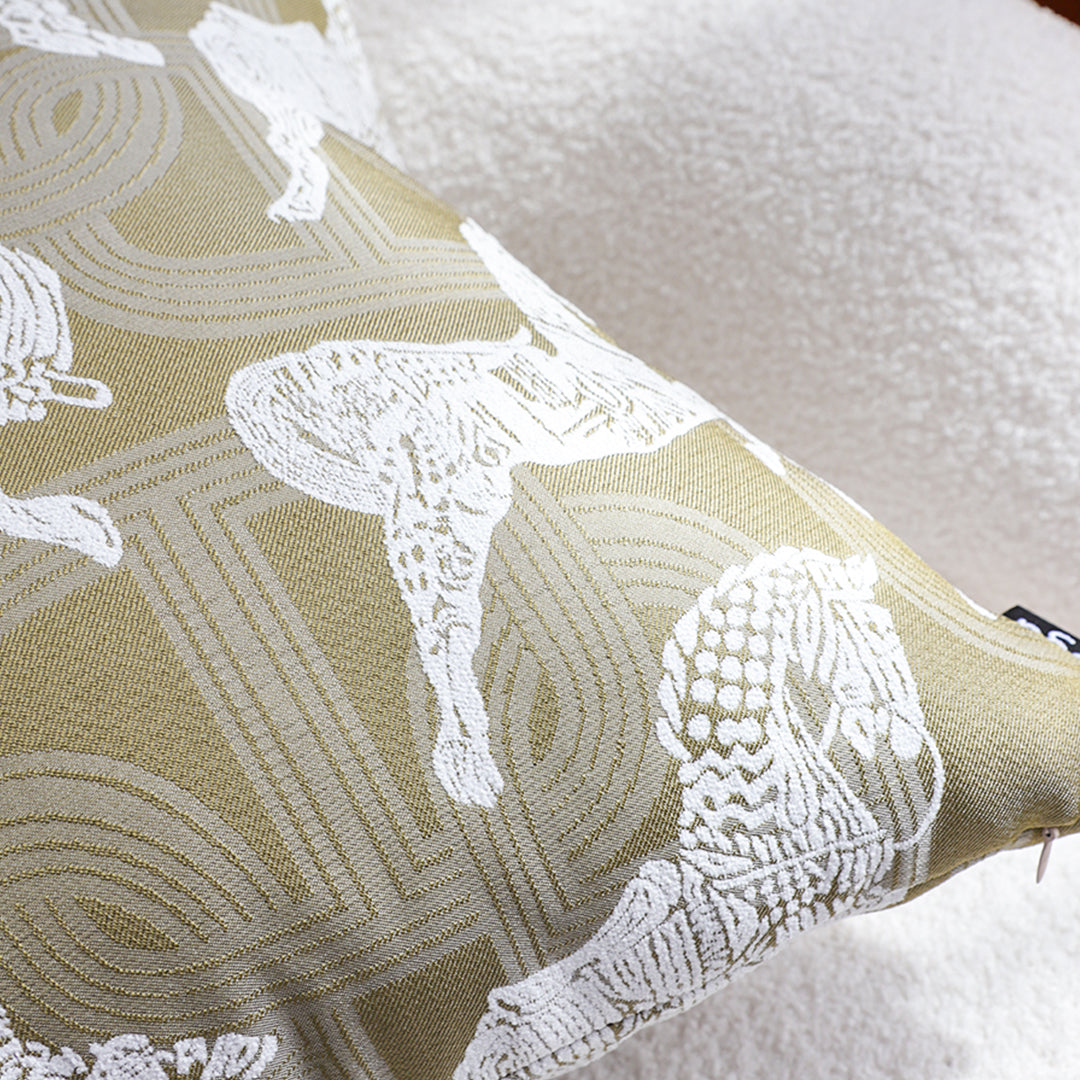 SOGA 50cm Vintage Olive Green White Horse Pattern Throw Pillow