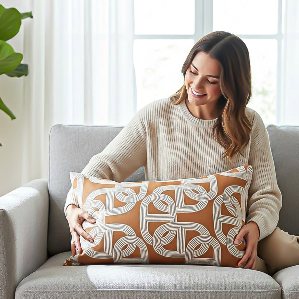 SOGA 35cm Artistic Camel Brown White Geometric Pattern Throw Pillow