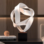 SOGA 41cm White Abstract Sculpture Loop-Inspired Art with Black Base