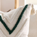 SOGA Boho Tufted Cushion 45cm Tassel Beige Green Geometric Chevron Throw Pillow