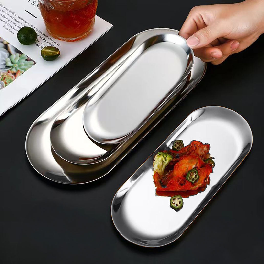 Silver Nordic Oval Plate Set Small, Medium, and Large for 3 Pieces Kitchen