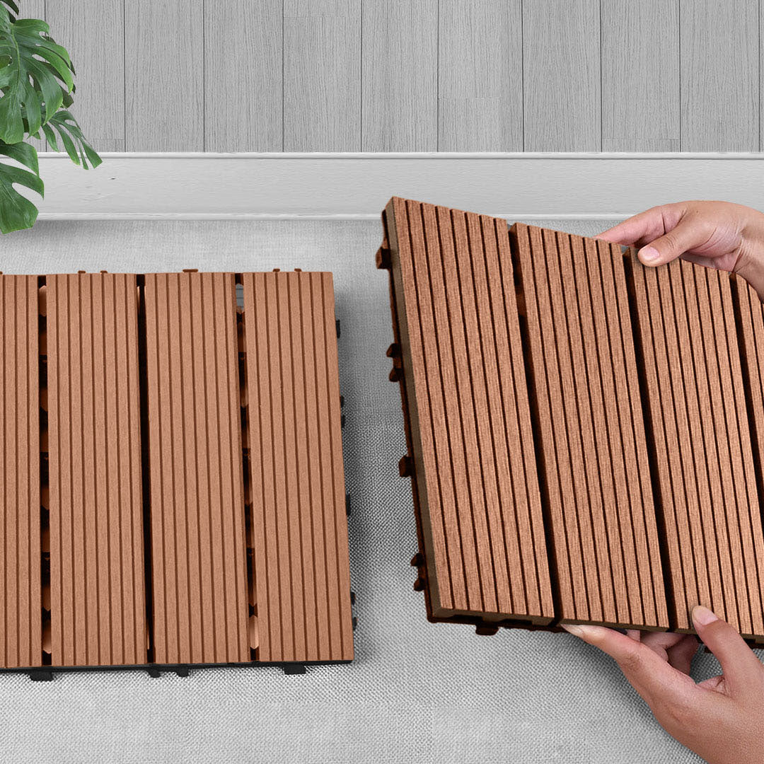 Red Brown DIY Wooden Composite Decking Tiles  Set of 11