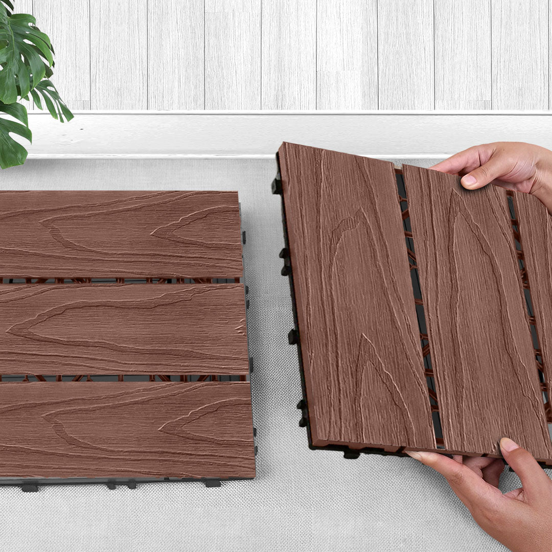 Dark Chocolate DIY Wooden Composite Decking Tiles  Set of 11