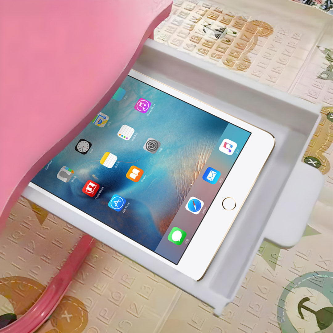 Pink Portable Bed Table With Mini Drawer and Cup-Holder