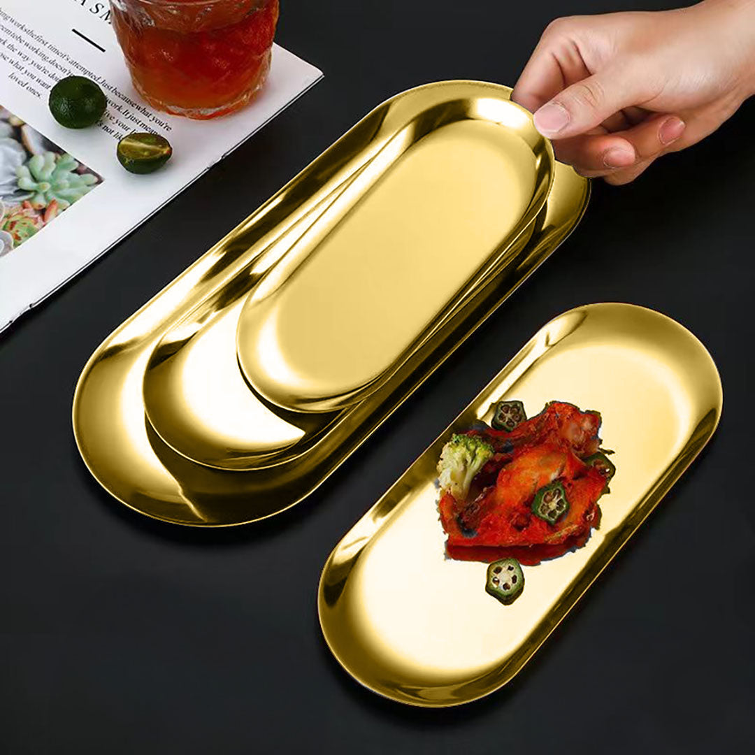 Gold Nordic Oval Plate Set Small, Medium, and Large for 3 Pieces Kitchen Essentials