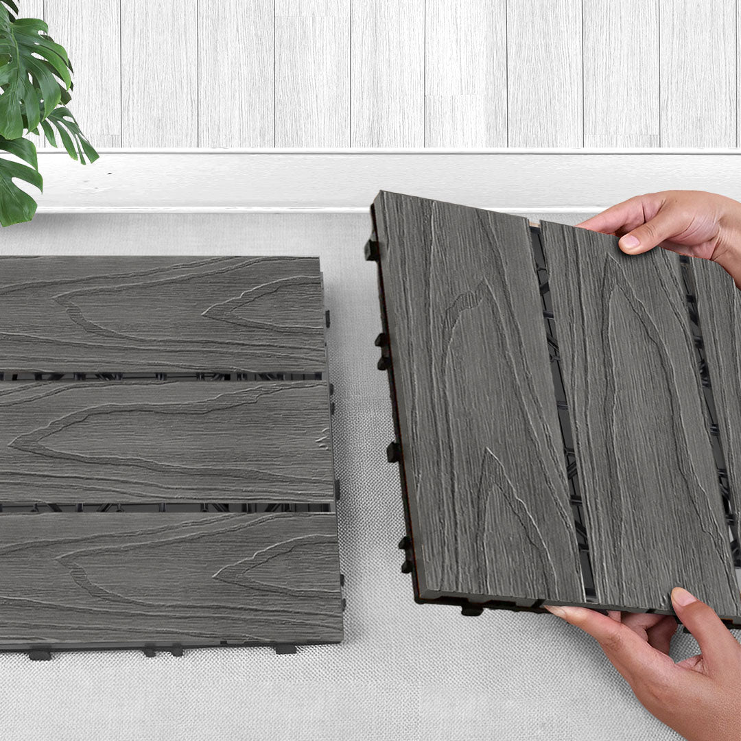 Dark Grey DIY Wooden Composite Decking Tiles  Set of 11