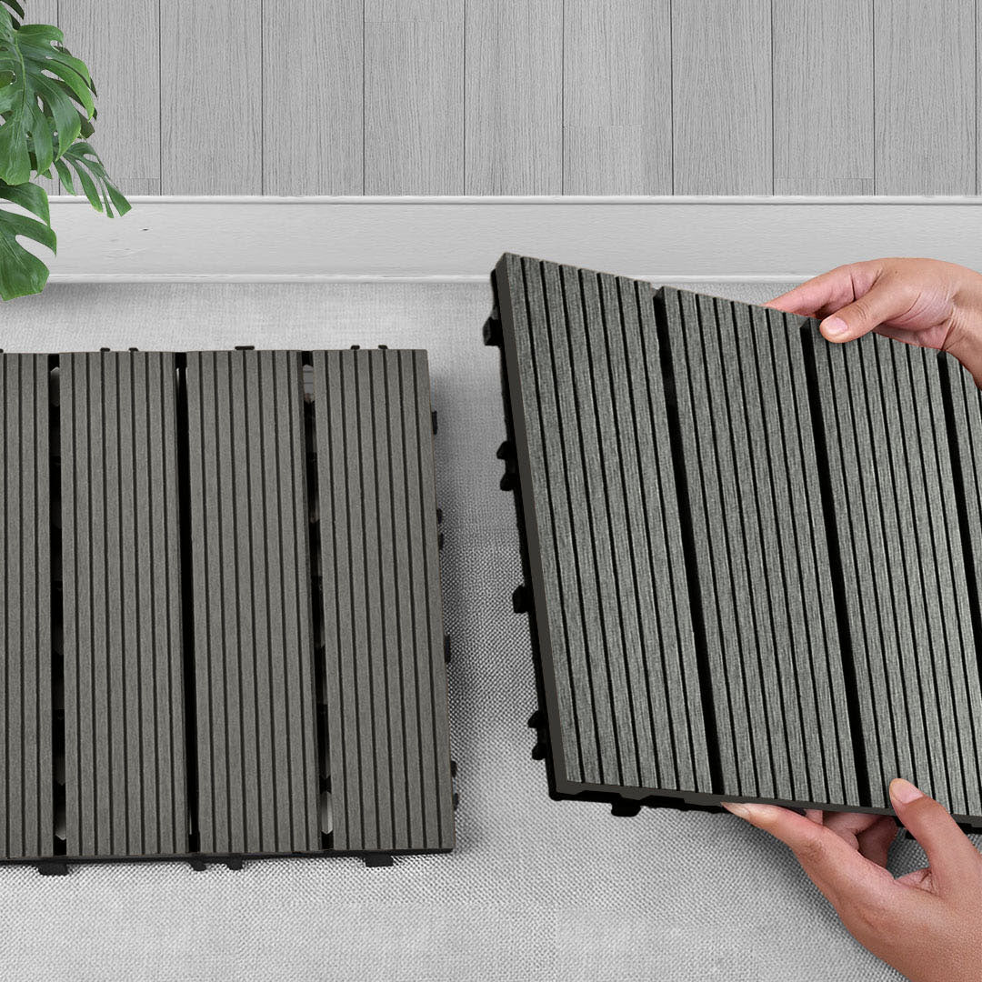 Grey DIY Wooden Composite Decking Tiles  Set of 11