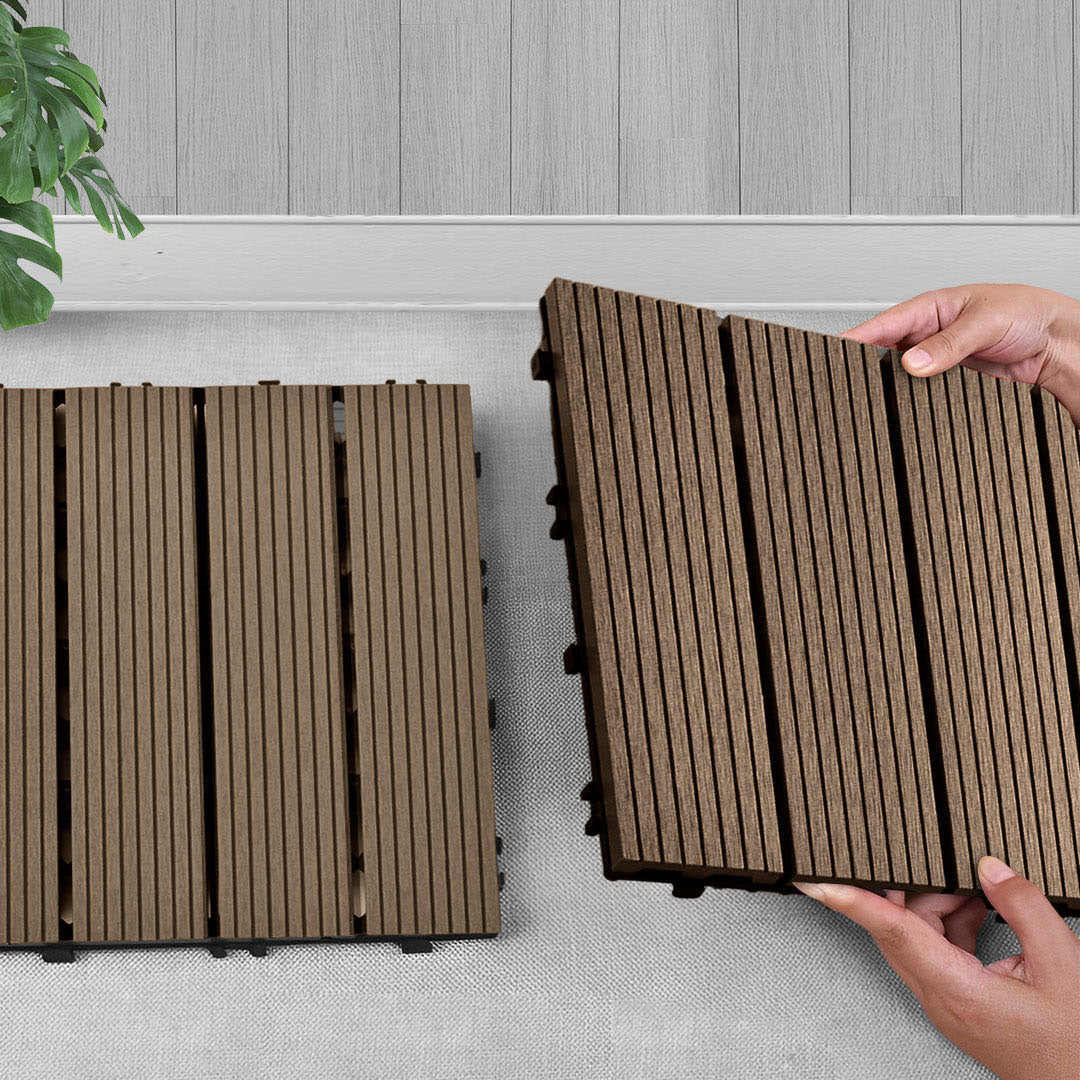 Dark Chocolate DIY Wooden Composite Decking Tiles  Set of 11