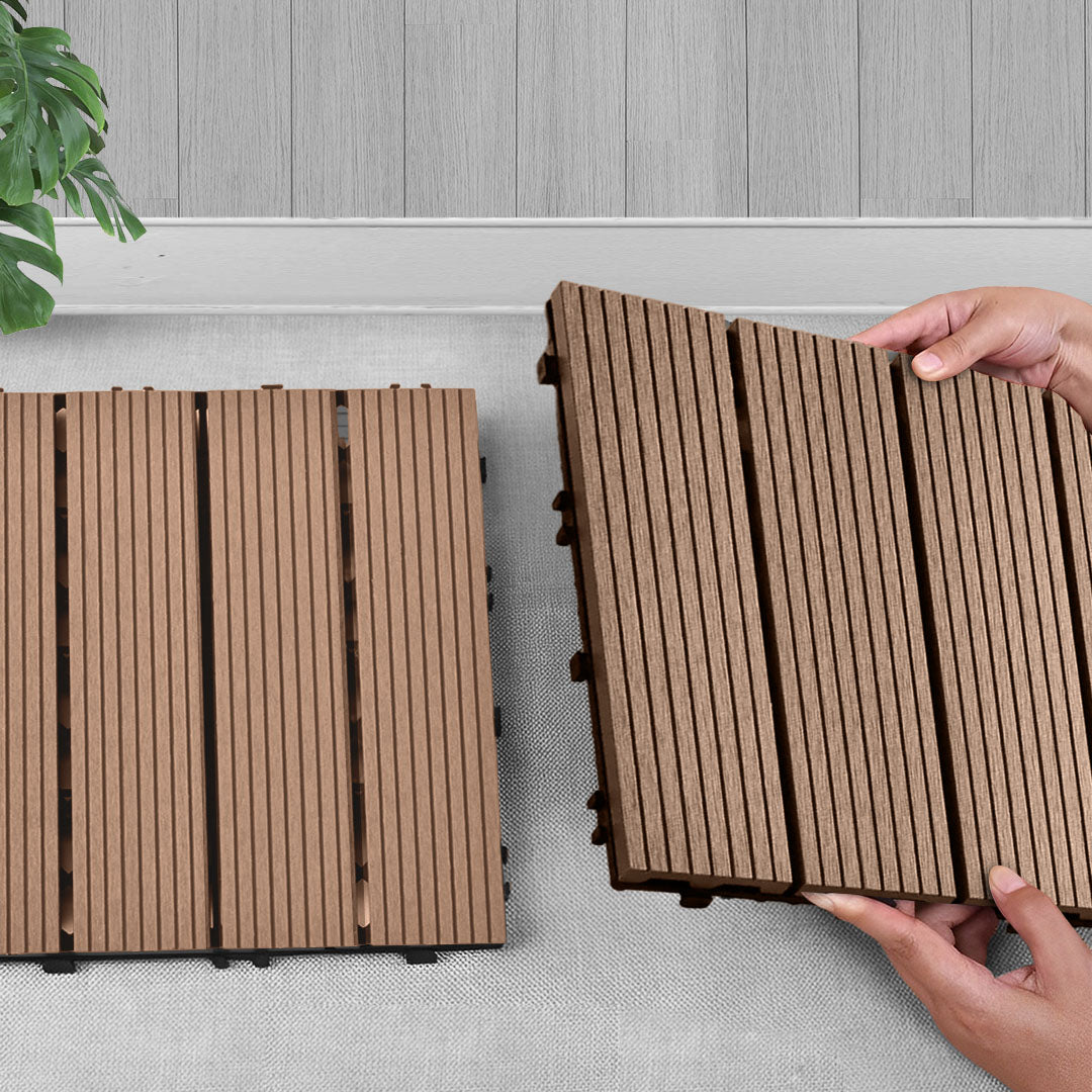 Light Chocolate DIY Wooden Composite Decking Tiles  Set of 11