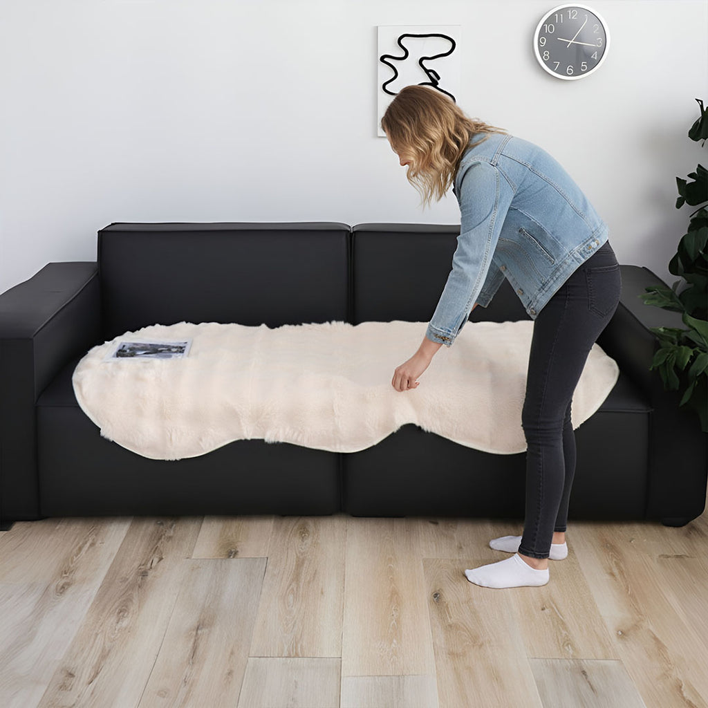 SOGA Four-seater Cream Faux Fur Throw Blanket 90x260cm Polyester