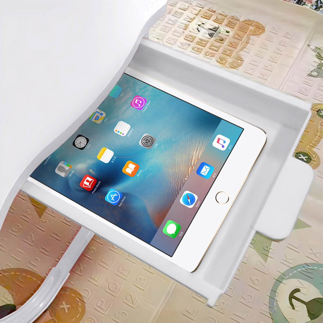 White Portable Bed Table With Mini Drawer and Cup-Holder