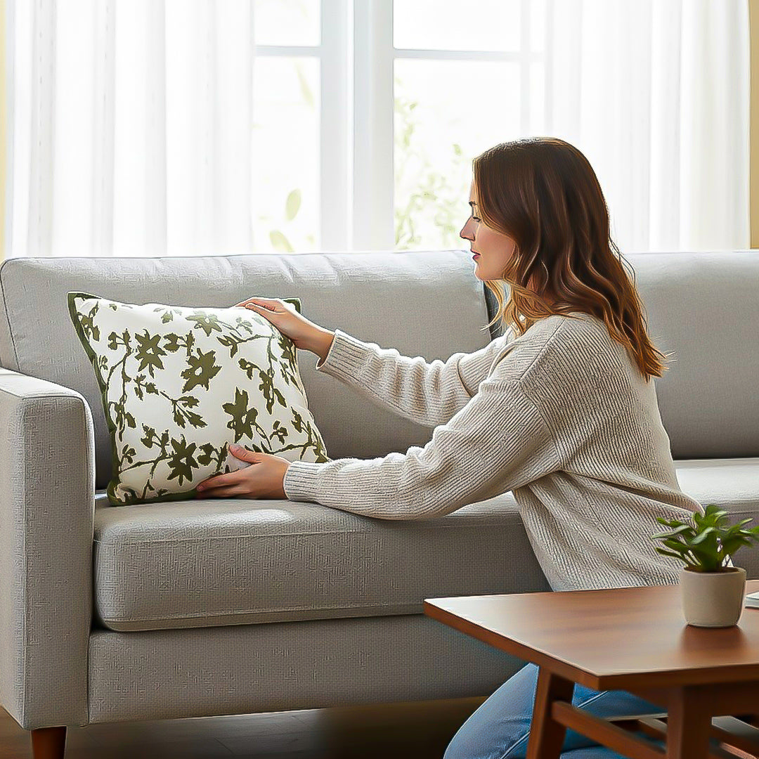 SOGA Floral Cushion 45cm White Green Leaf Botanical Pattern Decorative Throw Pillow