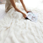 SOGA 160X200cm Throw Blanket  White Double Layer Rabbit Fur Cozy