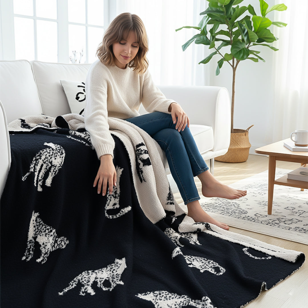 SOGA Black Cream Animal Print Throw Blanket 130x180cm Polyester