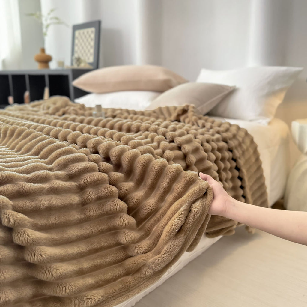 SOGA 2x 200x230cm Warm & Cozy Flannel Polyester Throw Blanket Light Brown