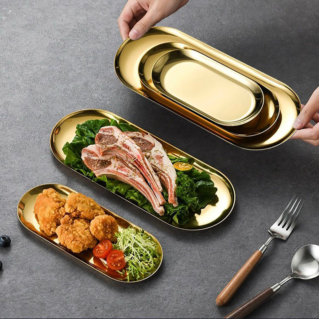 Gold Nordic Oval Plate Set Small, Medium, and Large for 3 Pieces Kitchen Essentials