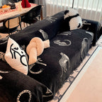 SOGA Four-seater Black Sofa Cover Leopard Print 180x420cm Polyester