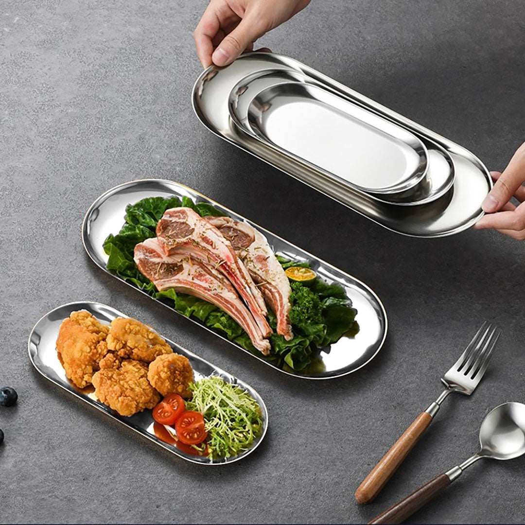 Silver Nordic Oval Plate Set Small, Medium, and Large for 3 Pieces Kitchen