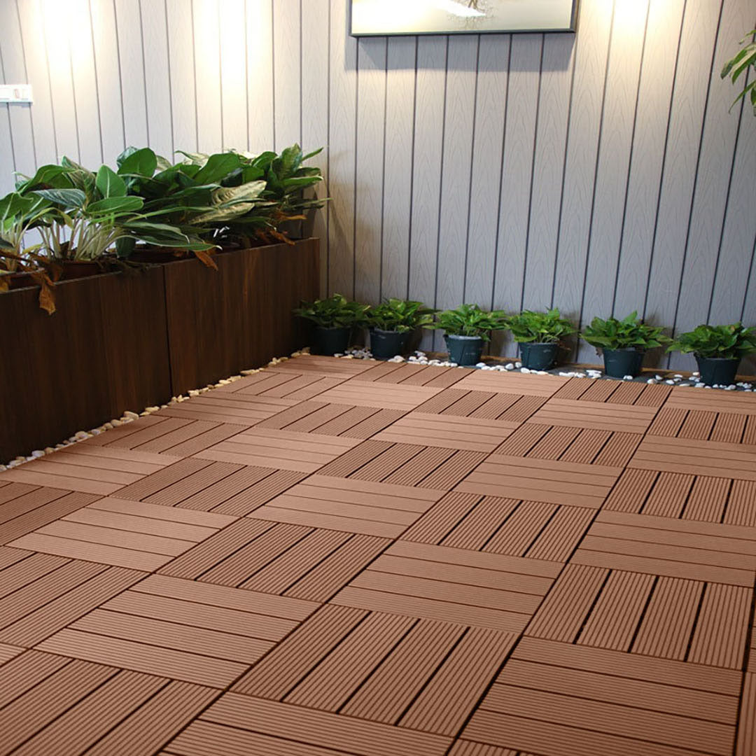 Red Brown DIY Wooden Composite Decking Tiles  Set of 11