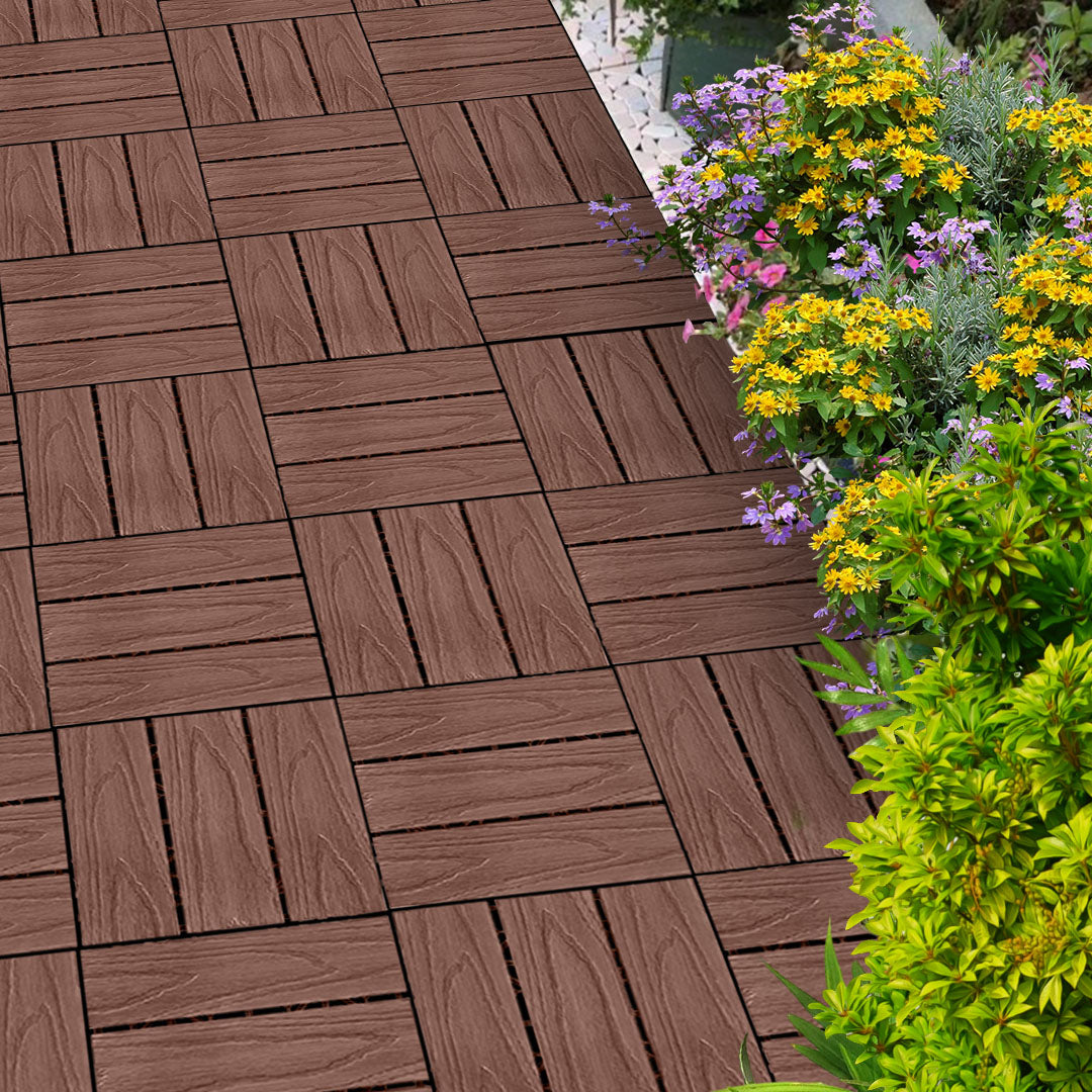 Dark Chocolate DIY Wooden Composite Decking Tiles  Set of 11