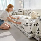 SOGA Four-seater White Sofa Cover Leaf Print 180x420cm Polyester