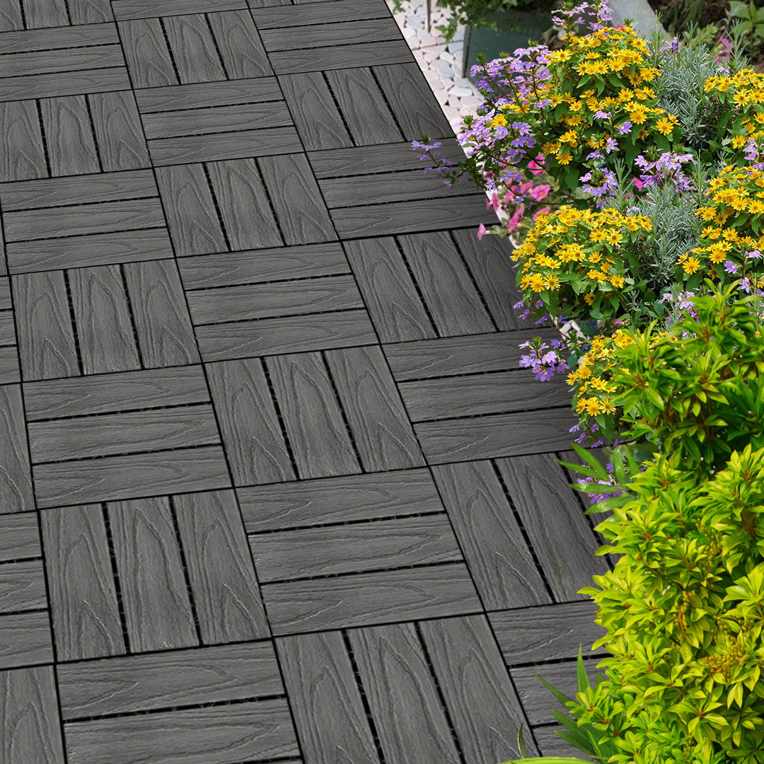 Dark Grey DIY Wooden Composite Decking Tiles  Set of 11