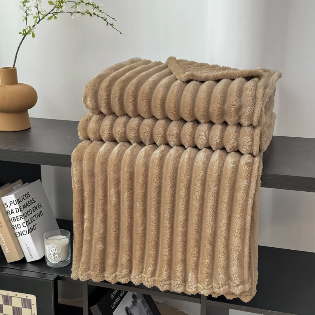 SOGA 2x 150x200cm Warm & Cozy Flannel Polyester Throw Blanket Light Brown