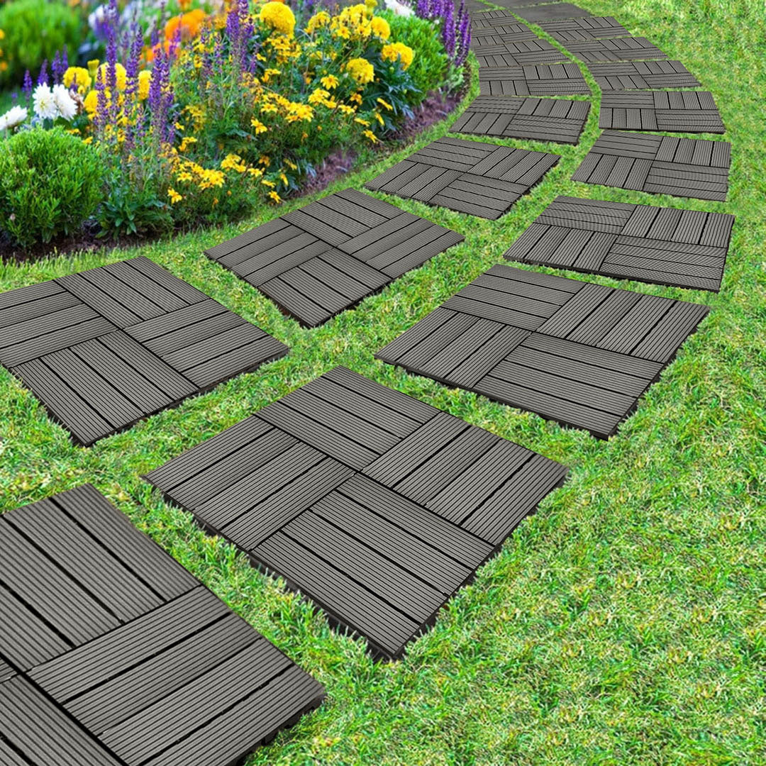 Grey DIY Wooden Composite Decking Tiles  Set of 11