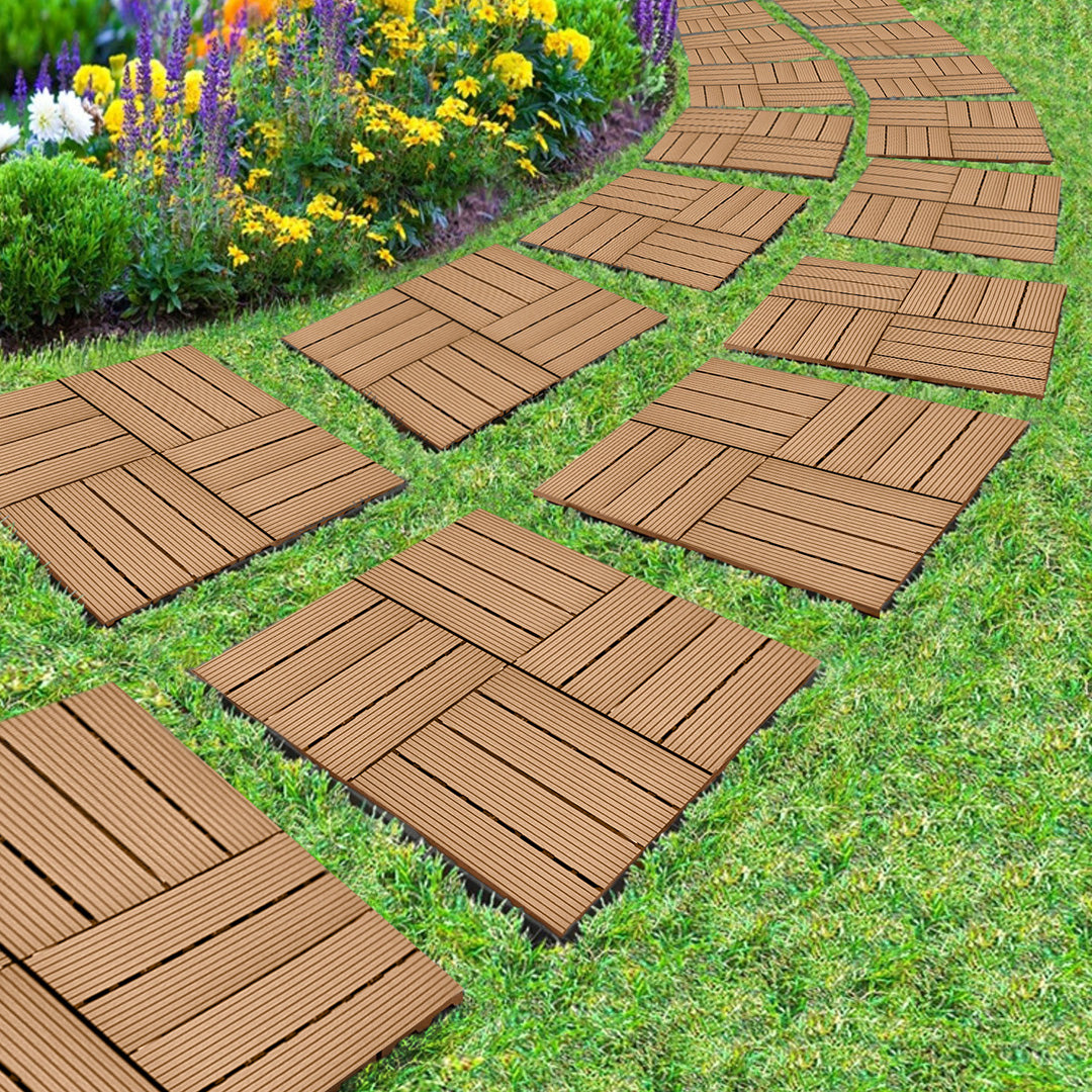 Coffee DIY Wooden Composite Decking Tiles  Set of 11