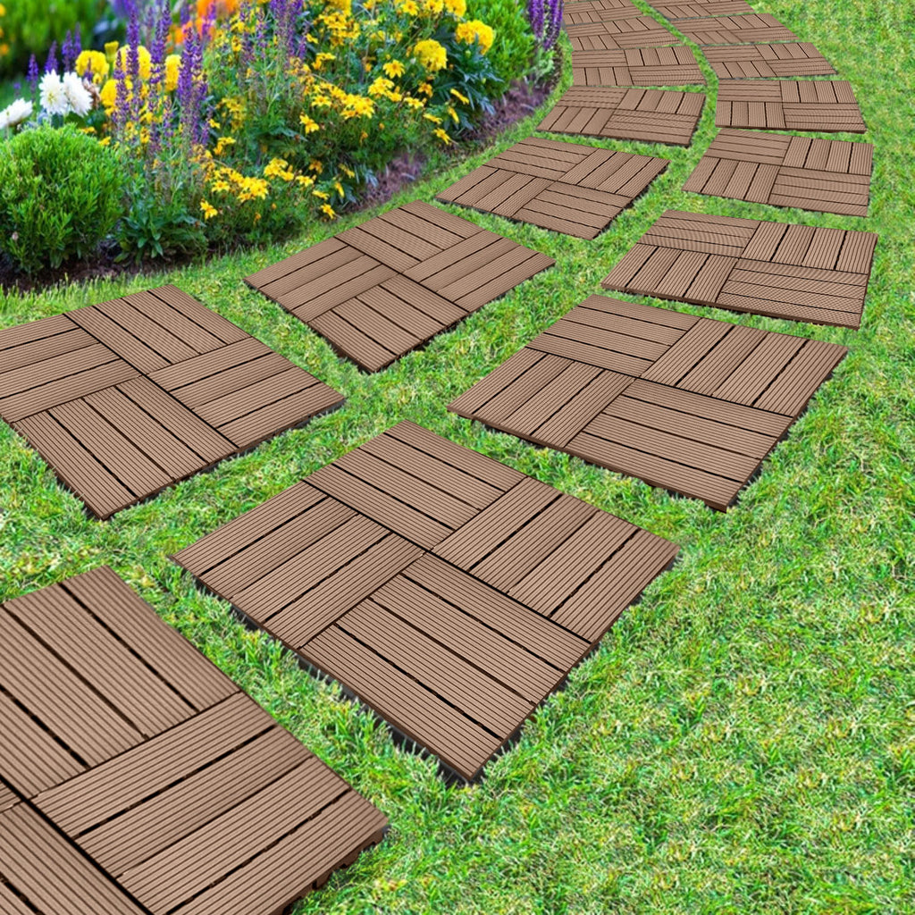 Light Chocolate DIY Wooden Composite Decking Tiles  Set of 11